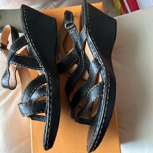 Born Leather Wedge black Slingback Sandal shoe Size US 10 EUR 42